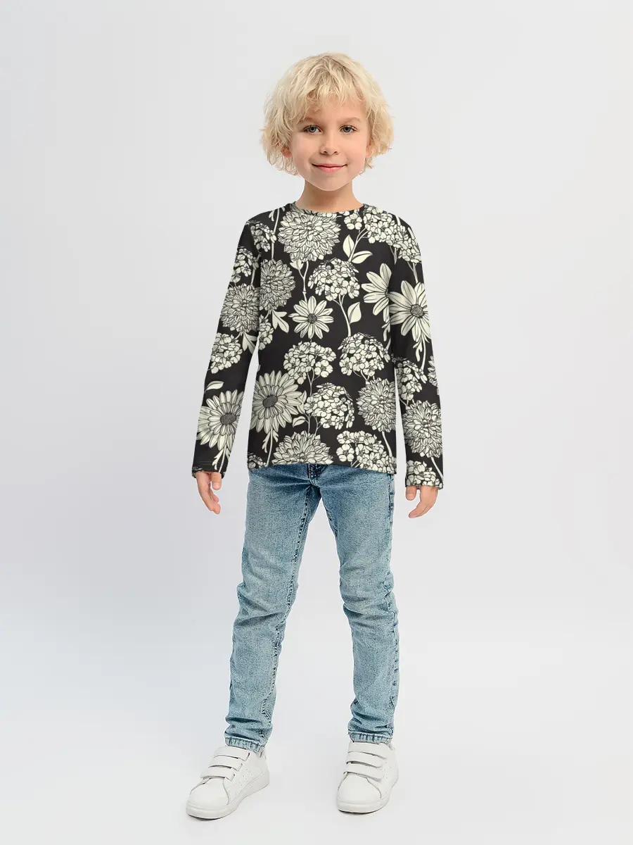 Детский лонгслив / Белые цветы