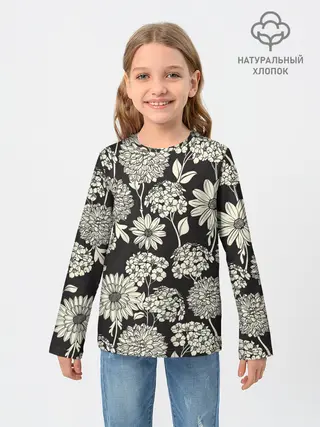 Детский лонгслив / Белые цветы