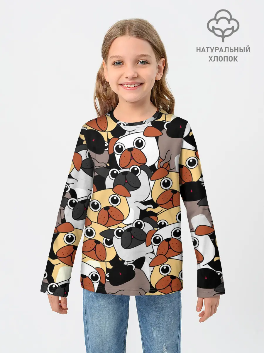 Детский лонгслив / Собаки мопсы