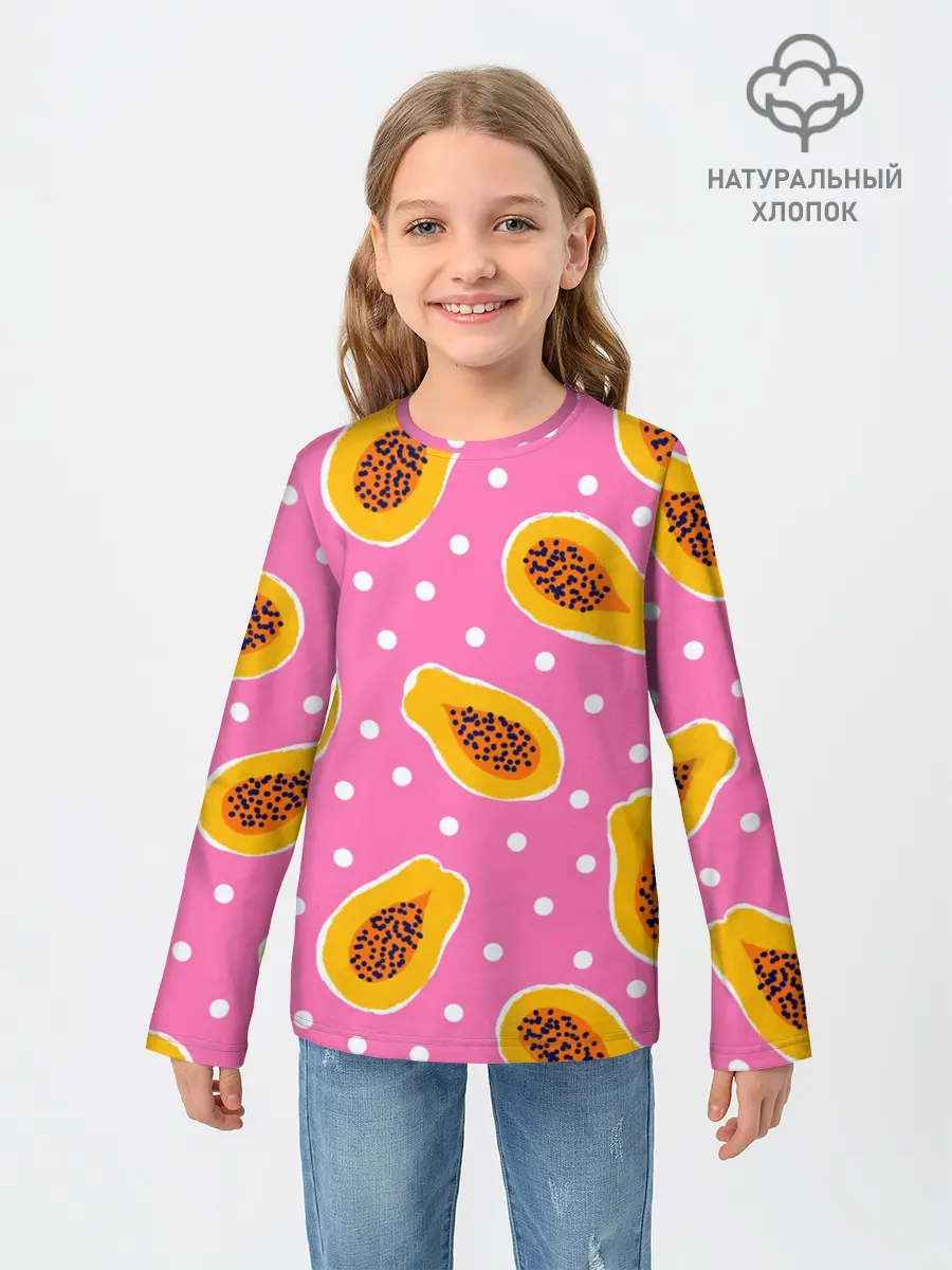 Детский лонгслив / Папайя на розовом