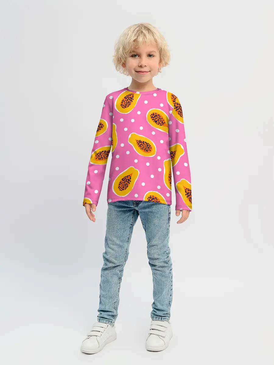 Детский лонгслив / Папайя на розовом