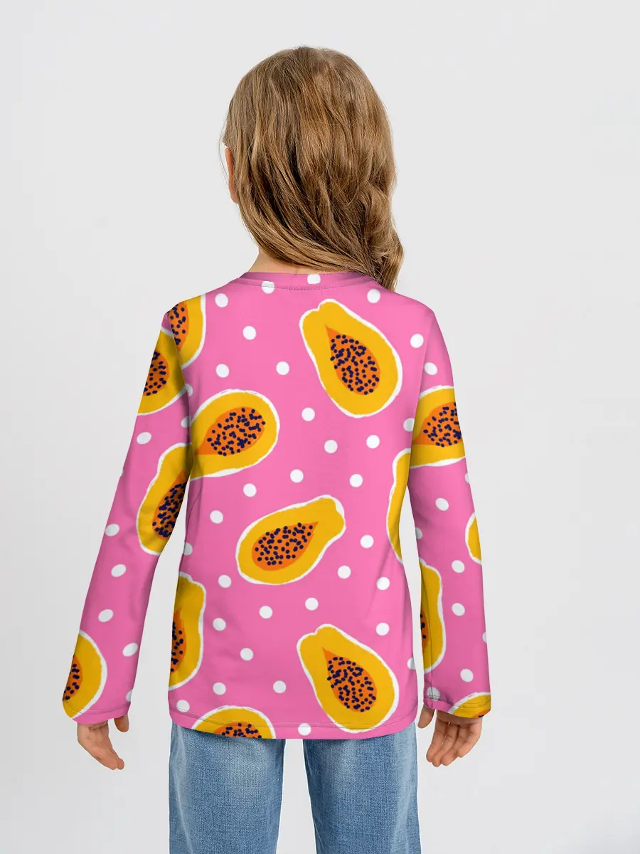 Детский лонгслив / Папайя на розовом