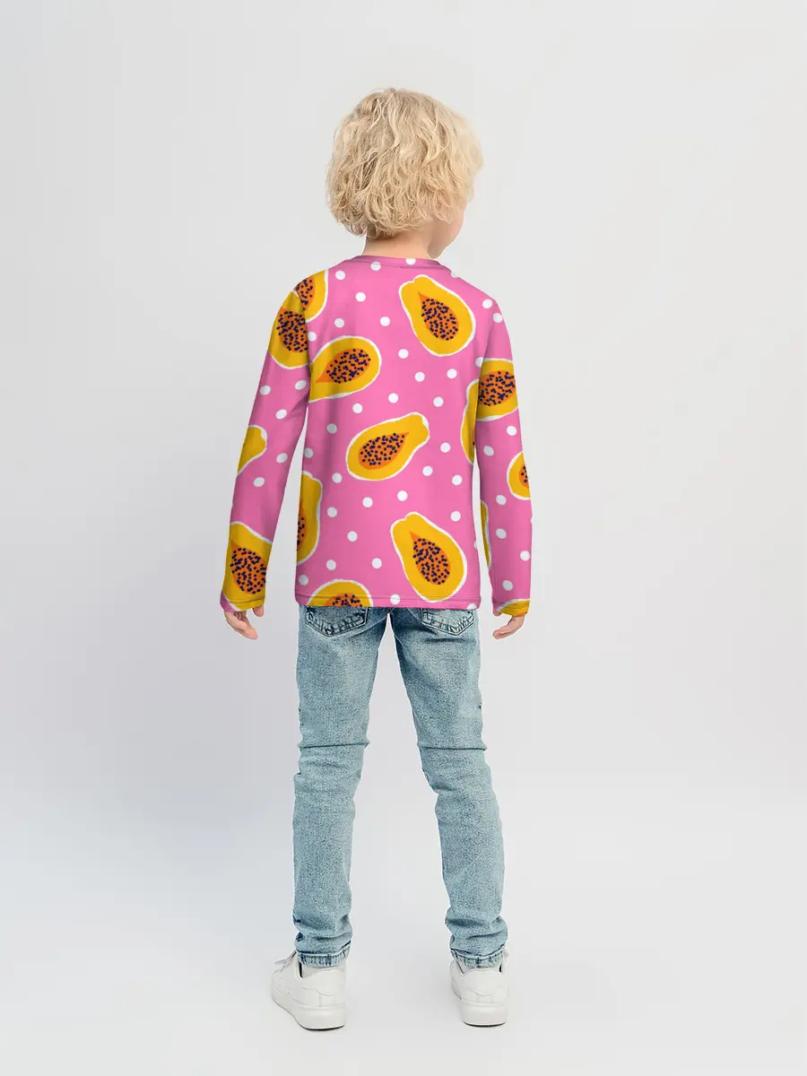 Детский лонгслив / Папайя на розовом