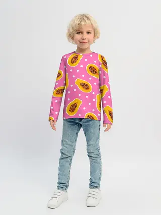 Детский лонгслив / Папайя на розовом