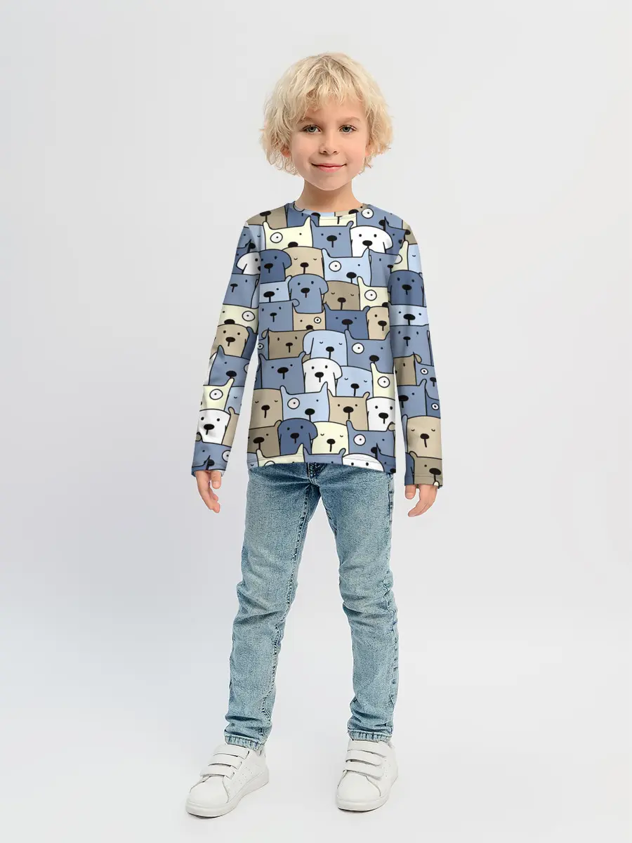 Детский лонгслив / Собачки рисунок паттерном