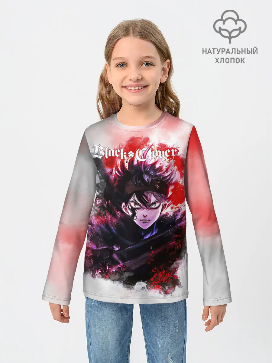 Детский лонгслив / Чёрный клевер Черный Аст а