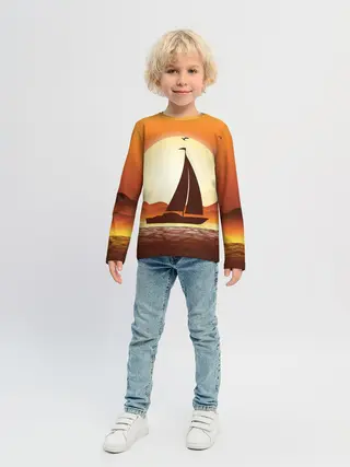 Детский лонгслив / Кораблик на закате