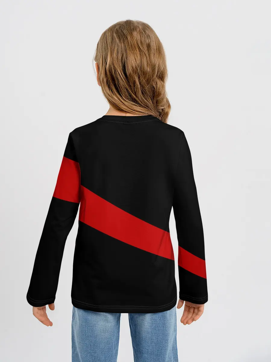 Детский лонгслив / Чёрный клевер Аста красная полоса