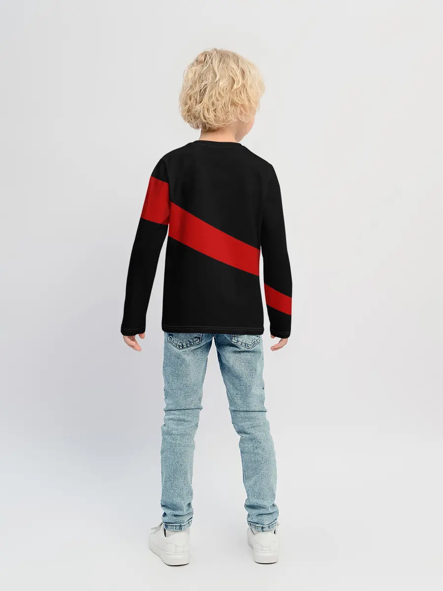 Детский лонгслив / Чёрный клевер Аста красная полоса