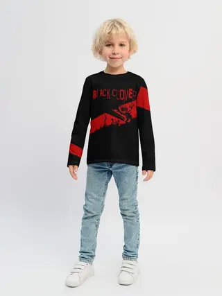 Детский лонгслив / Чёрный клевер Аста красная полоса