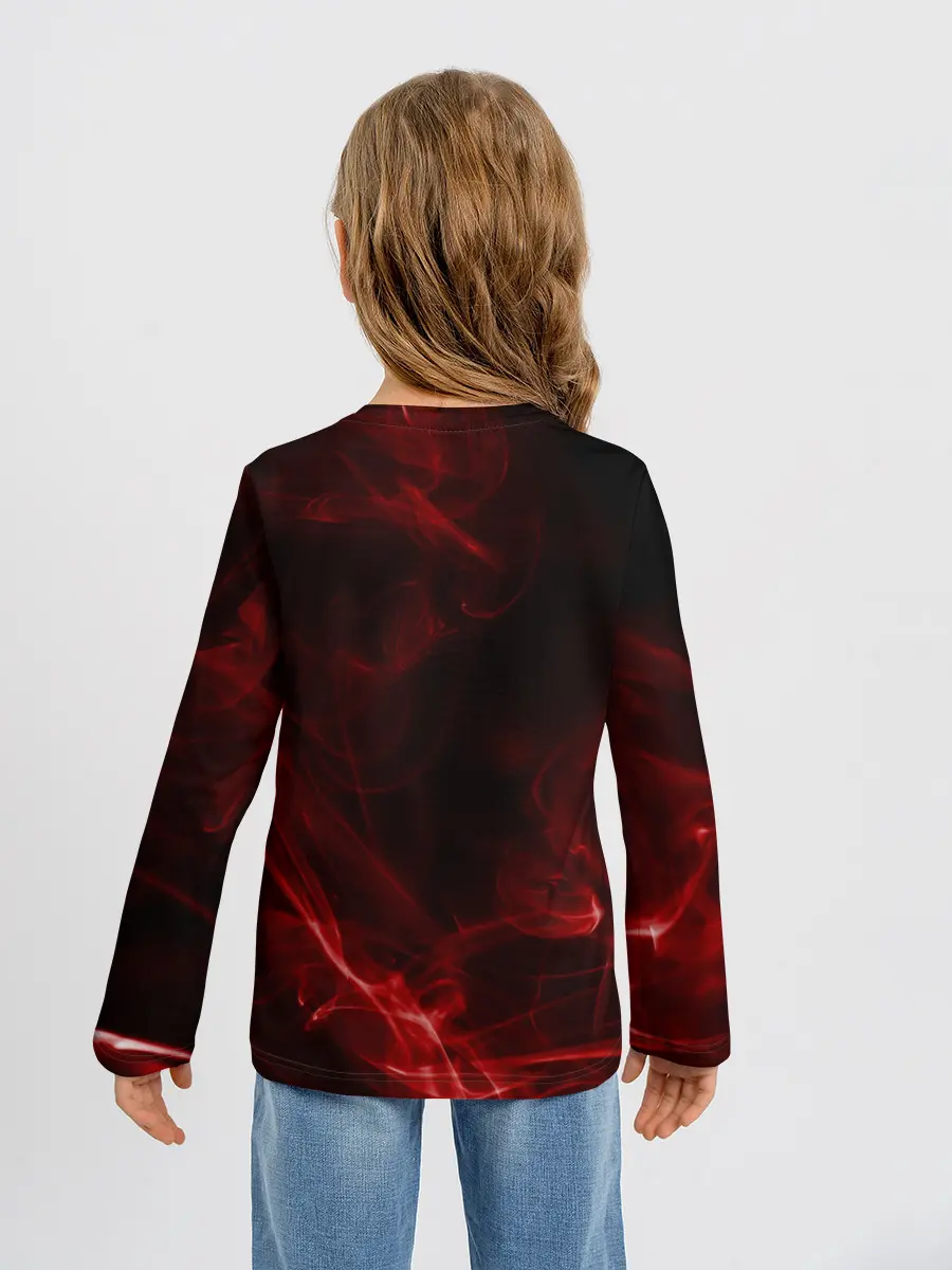 Детский лонгслив / Чёрный Аста красный дым