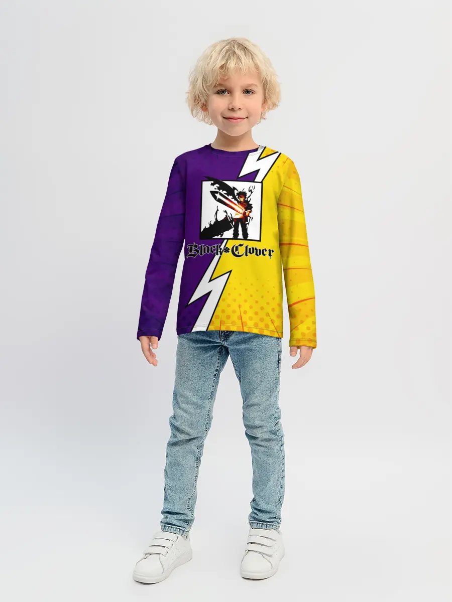 Детский лонгслив / Чёрный Аста фиолетовый/желтый