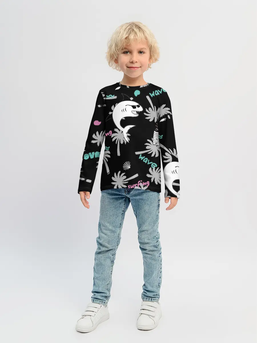 Детский лонгслив / Акула и серфинг