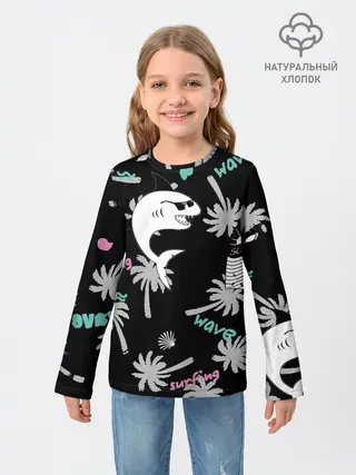 Детский лонгслив / Акула и серфинг