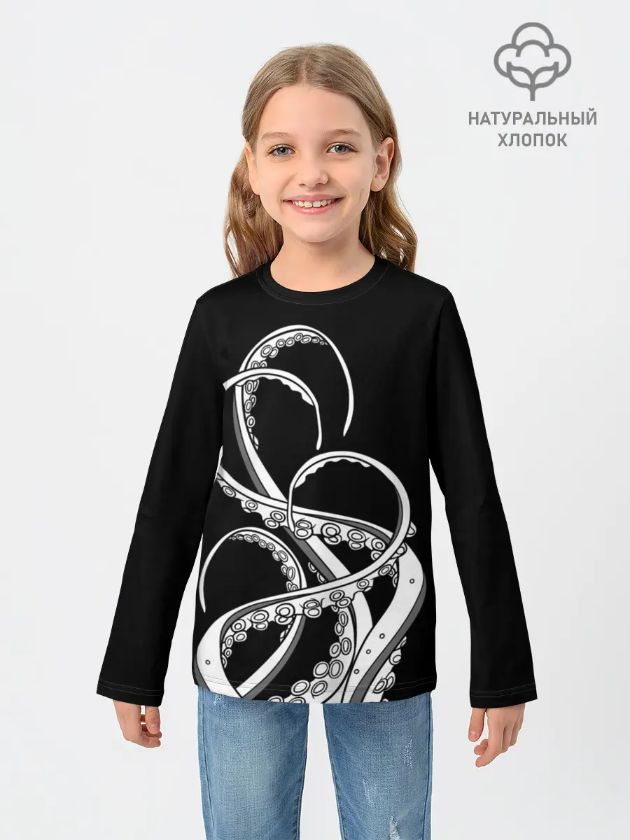 Детский лонгслив / Octopus Black and White