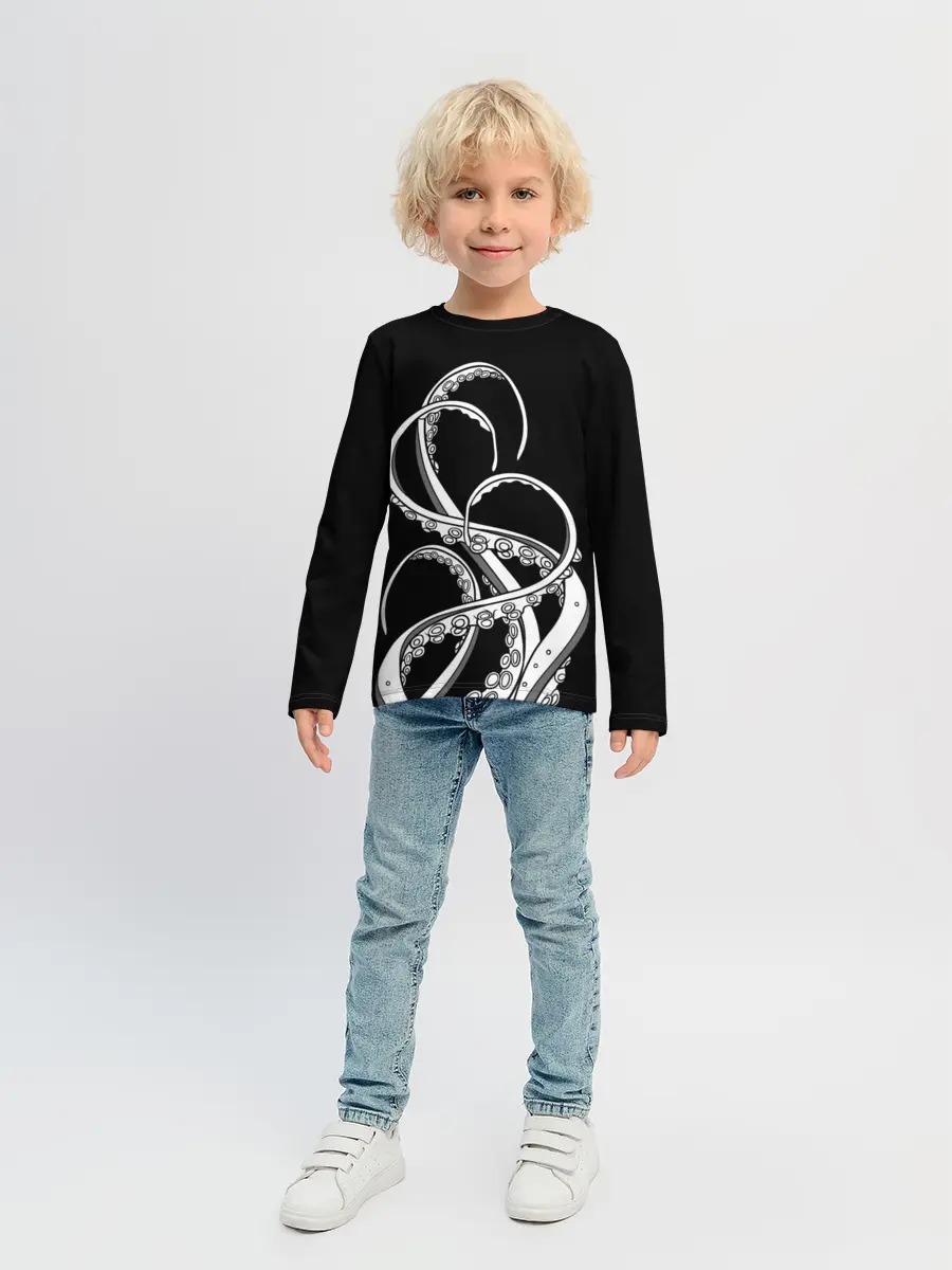 Детский лонгслив / Octopus Black and White