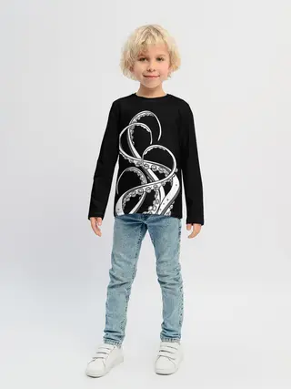 Детский лонгслив / Octopus Black and White