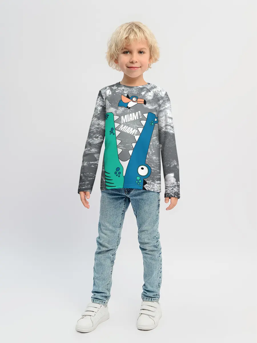 Детский лонгслив / Крокодил и птичка Miam
