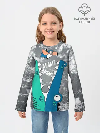 Детский лонгслив / Крокодил и птичка Miam