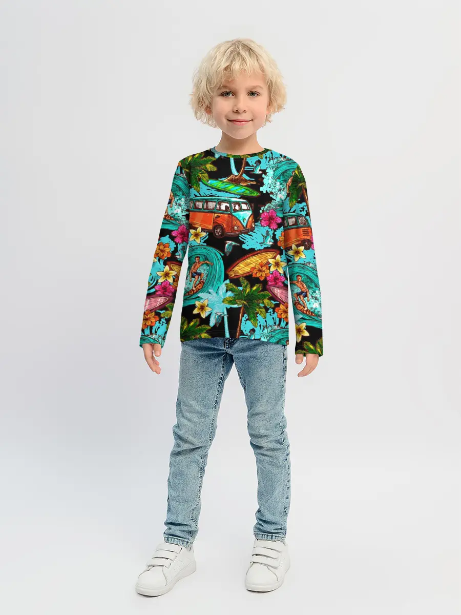 Детский лонгслив / Пальмы, волны, серфинг