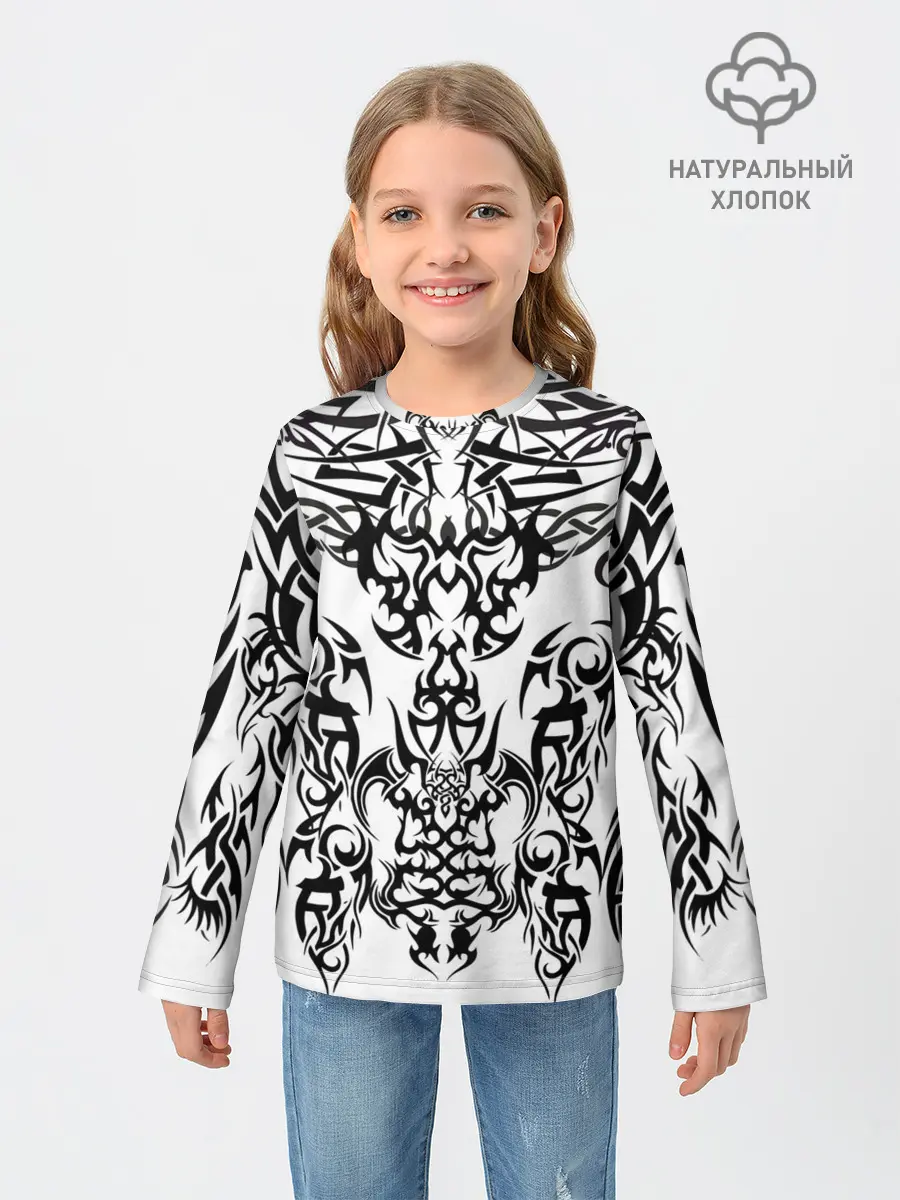 Детский лонгслив / ТАТУ ЧЕРНО БЕЛОЕ УЗОР