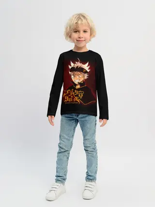 Детский лонгслив / Чёрный клевер улыбка Аста