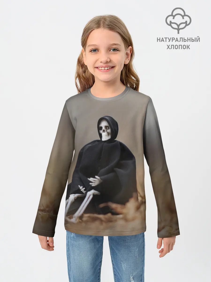 Детский лонгслив / Сидячий Скелет