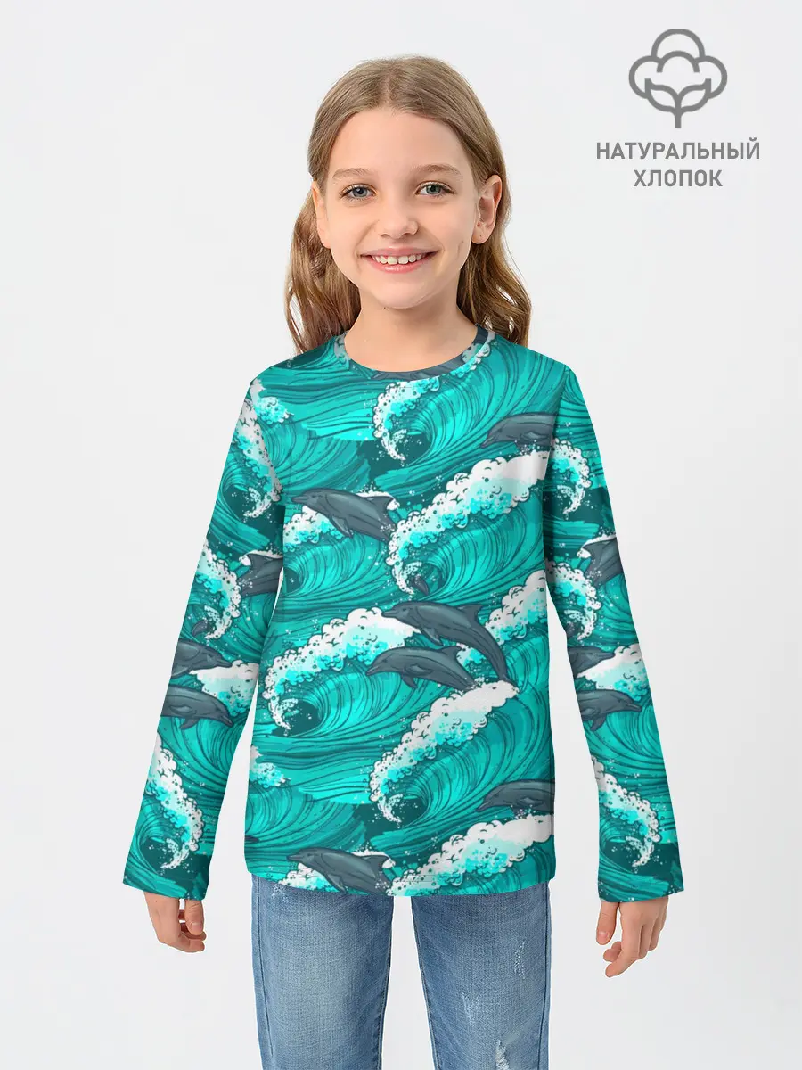 Детский лонгслив / Дельфины в море