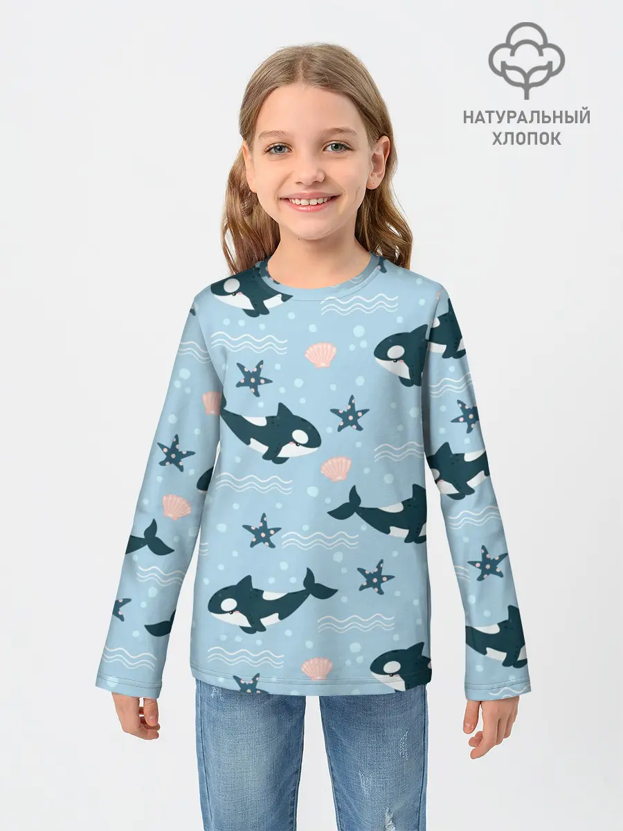 Детский лонгслив / Косатки киты