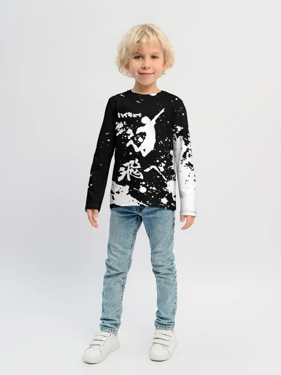 Детский лонгслив / Fly High Haikyu!! черно - белый