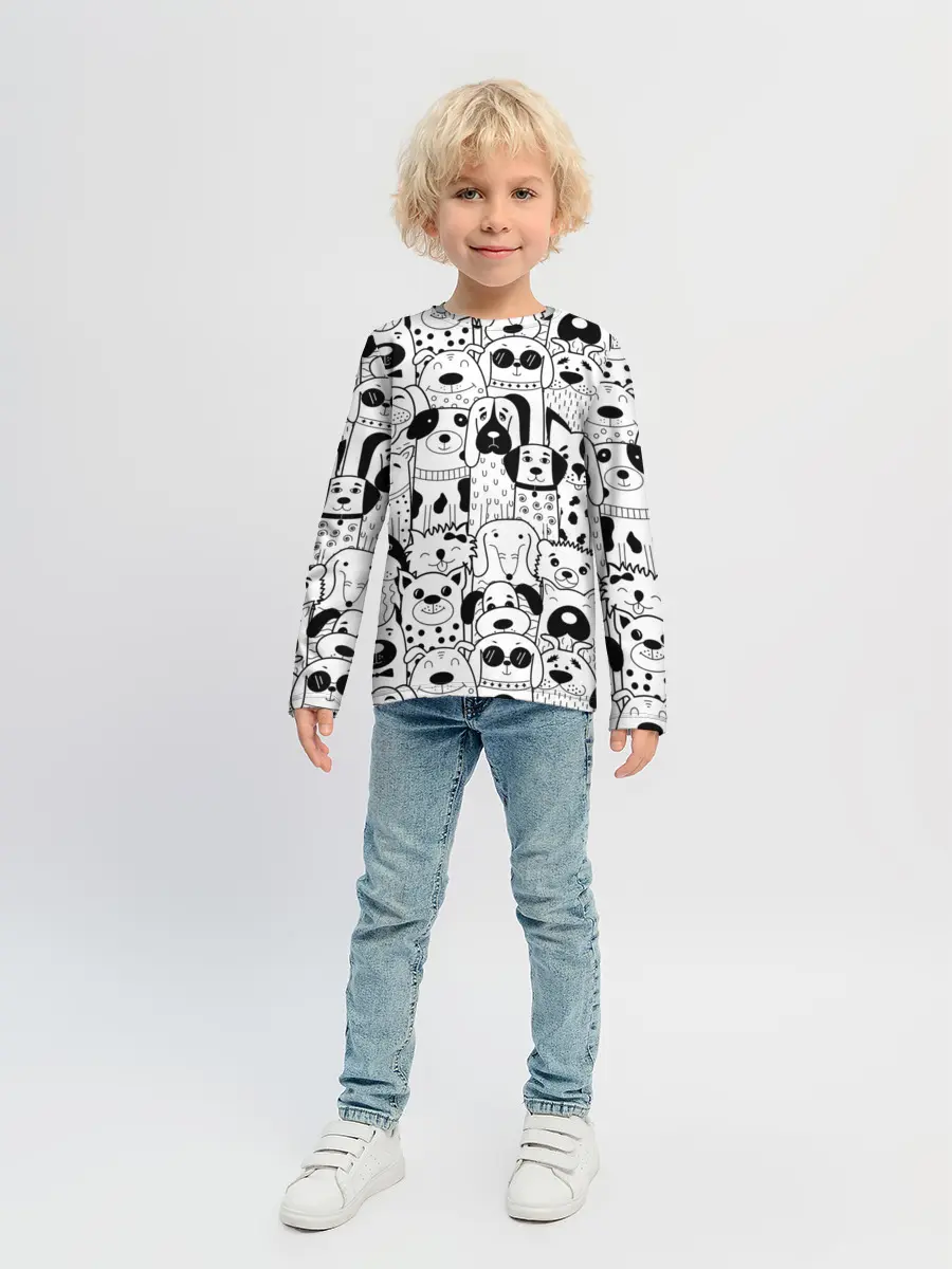 Детский лонгслив / Собаки черно-белое