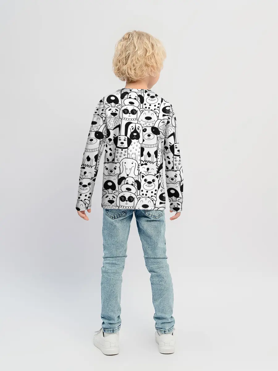 Детский лонгслив / Собаки черно-белое