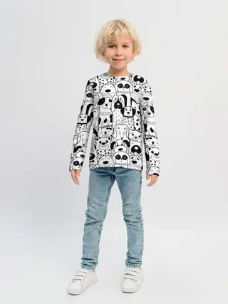 Детский лонгслив / Собаки черно-белое