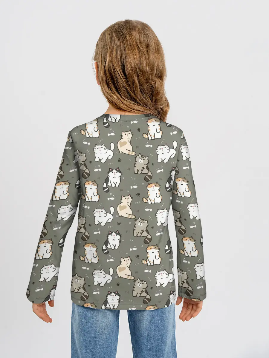 Детский лонгслив / Кошечки с рыбками