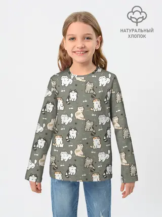 Детский лонгслив / Кошечки с рыбками