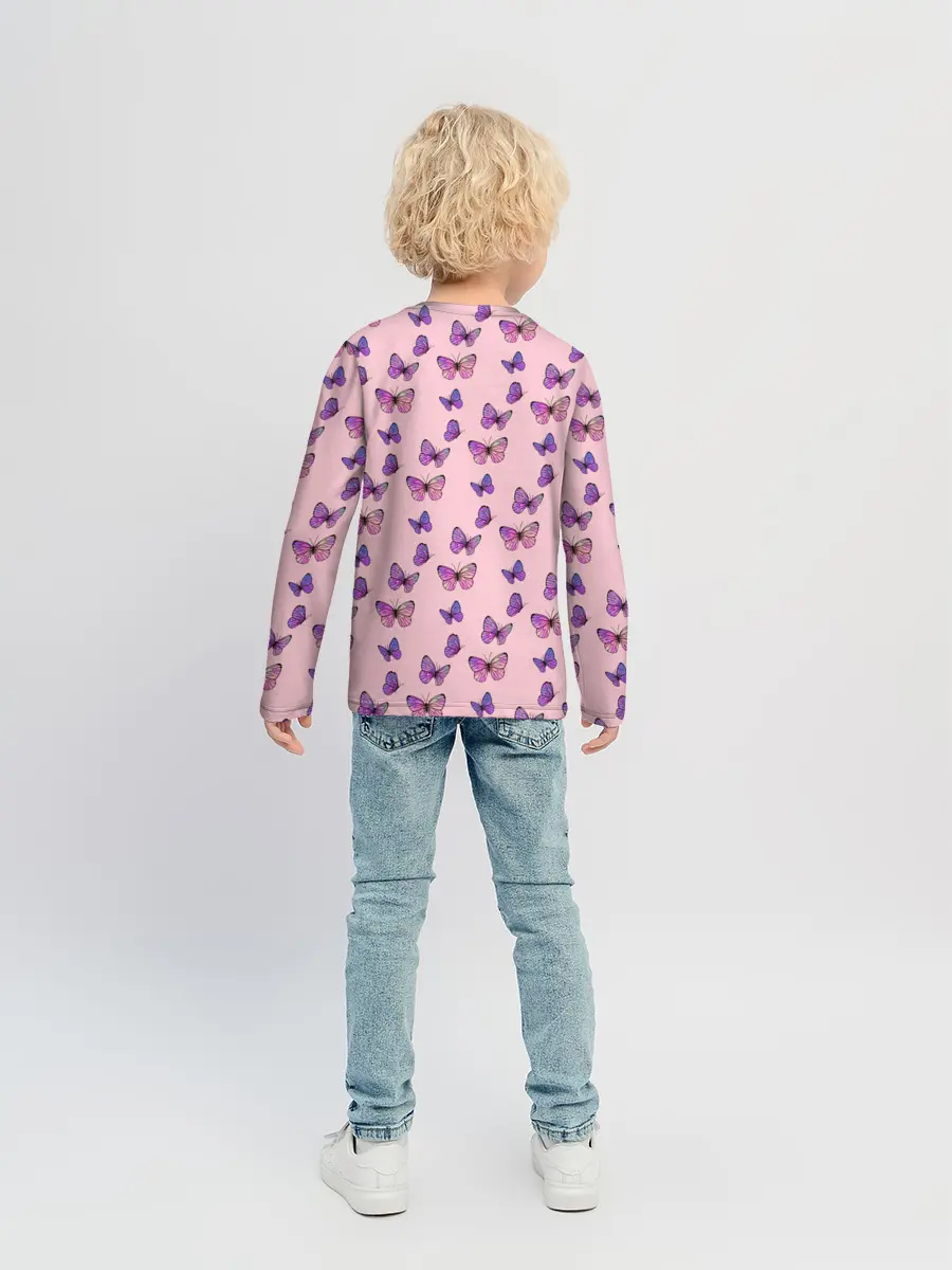 Детский лонгслив / Бабочки фиолетовые | 2