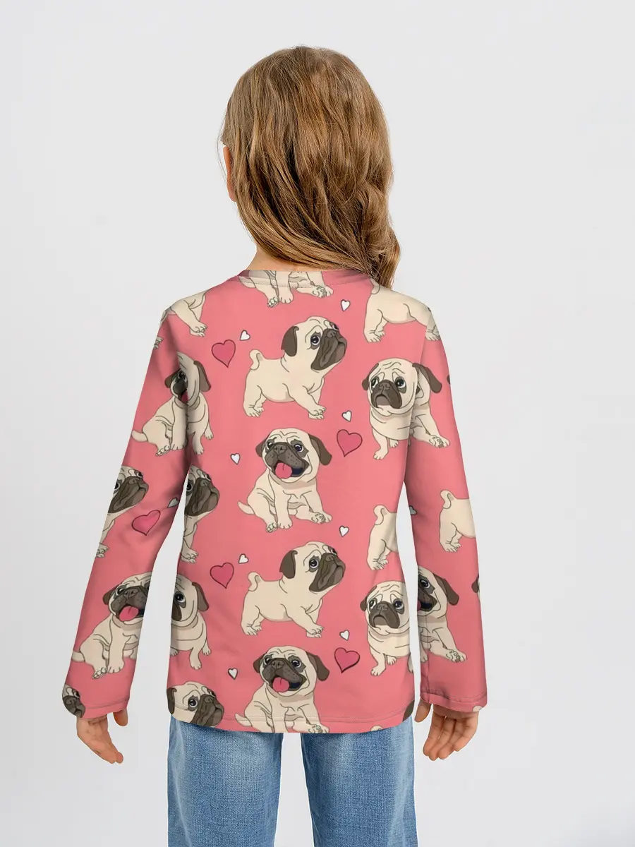 Детский лонгслив / Мопсики и Сердечки