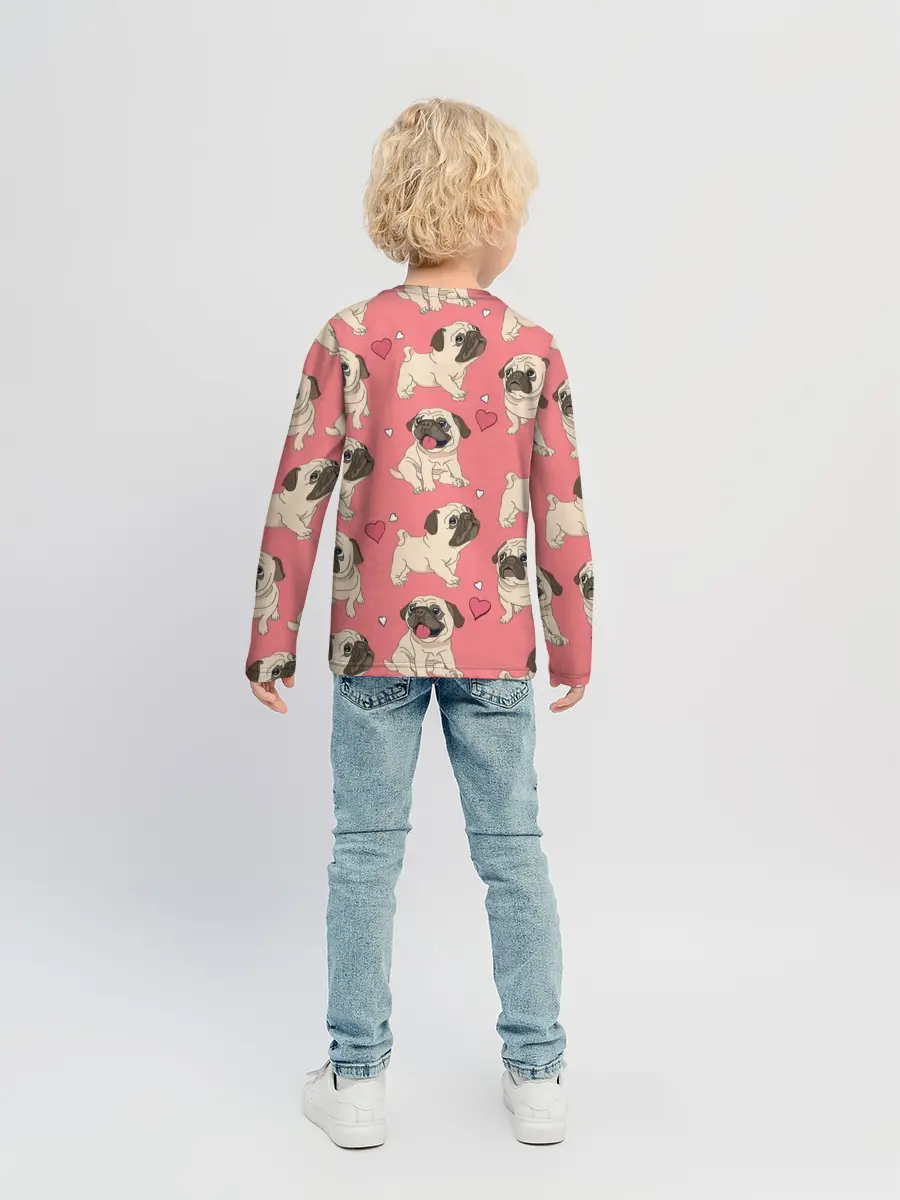 Детский лонгслив / Мопсики и Сердечки