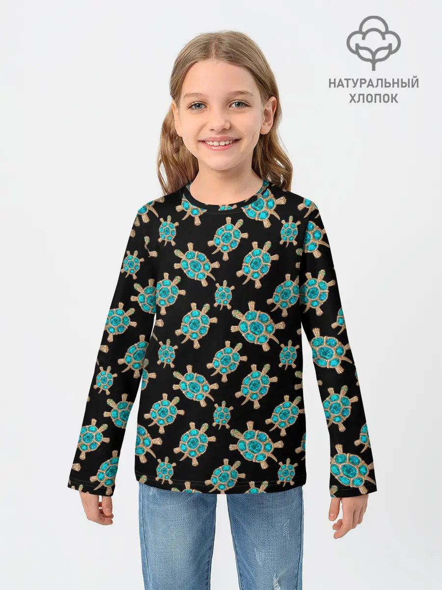 Детский лонгслив / Бирюзовые черепашки брошка
