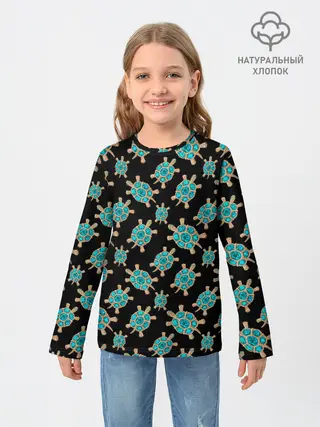 Детский лонгслив / Бирюзовые черепашки брошка