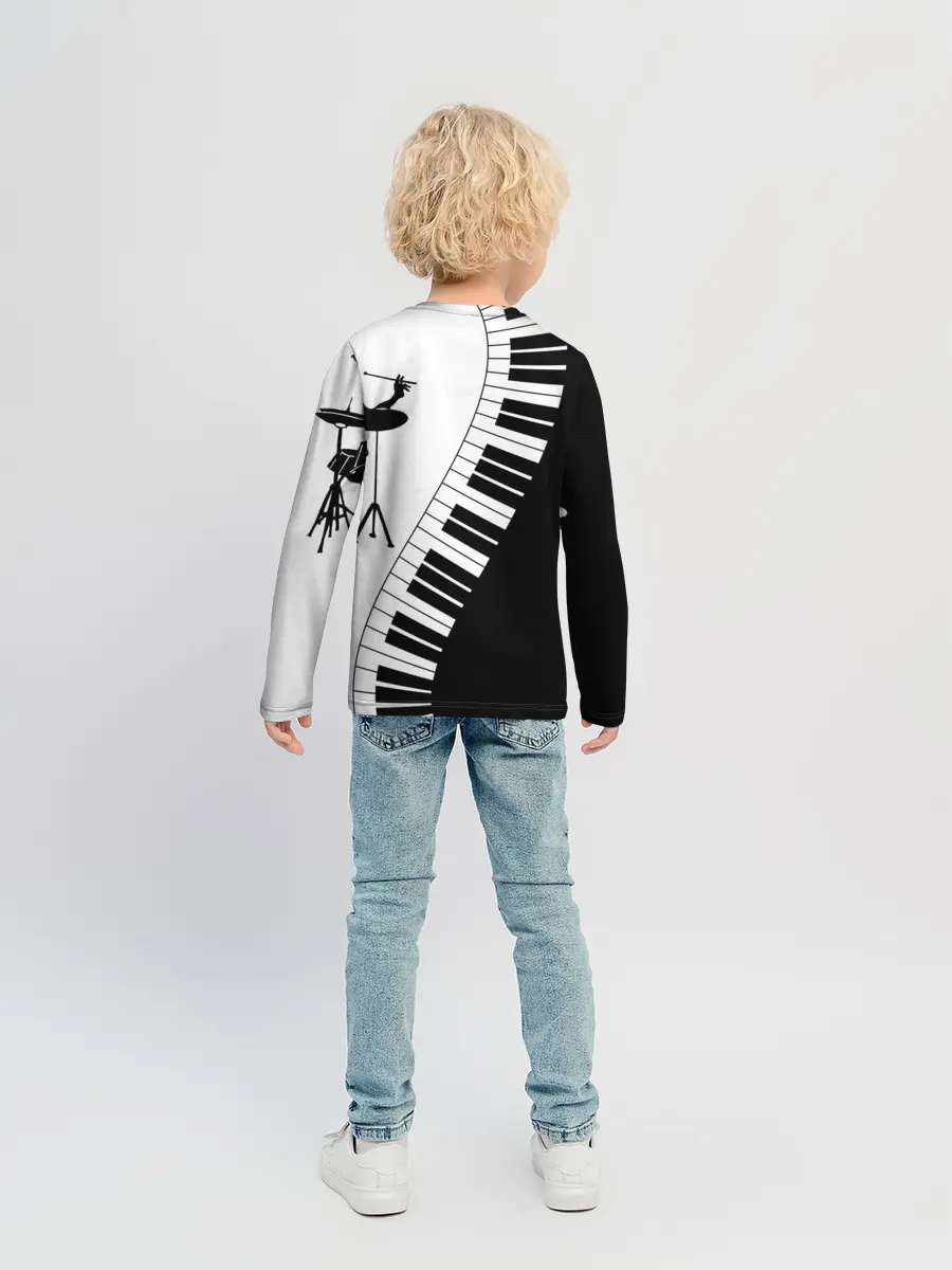 Детский лонгслив / Черно Белое пианино