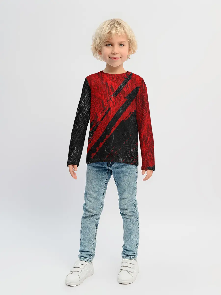 Детский лонгслив / Красное чёрное 3D