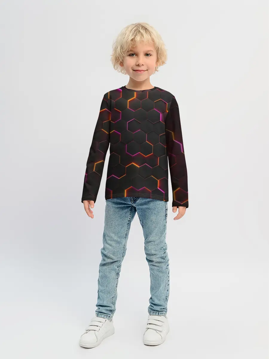 Детский лонгслив / НЕОН СОТЫ 3D