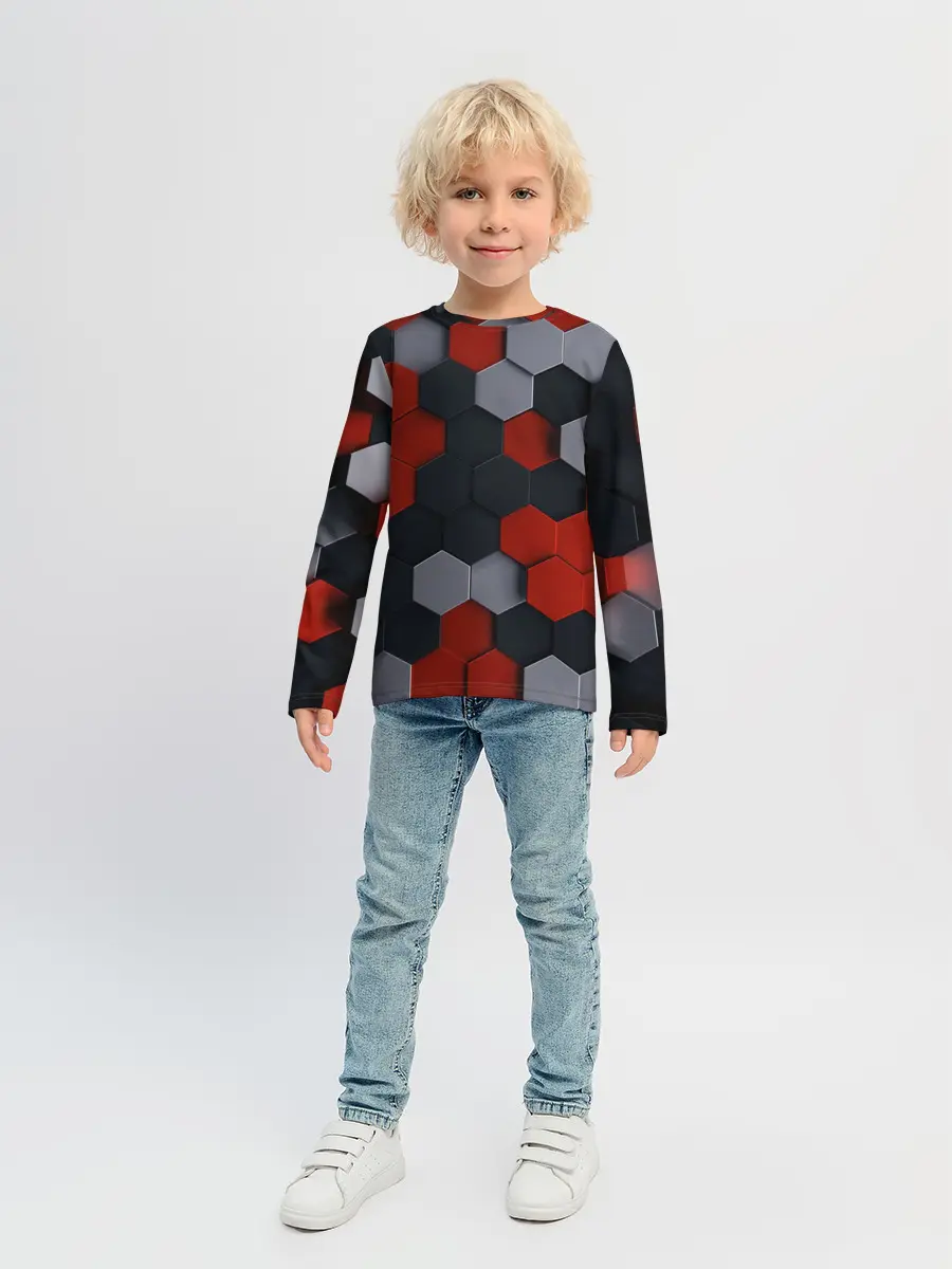 Детский лонгслив / РАЗНОЦВЕТНЫЕ СОТЫ 3D