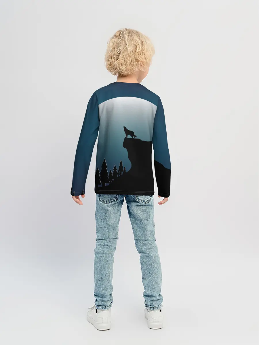 Детский лонгслив / ВОЛК И ЛУНА 3D