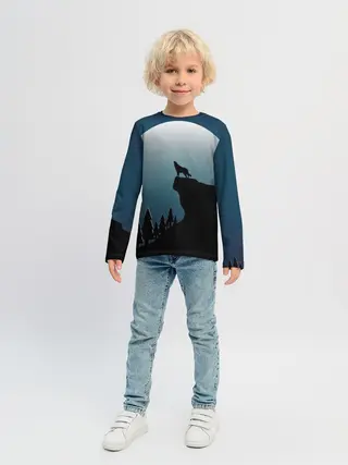 Детский лонгслив / ВОЛК И ЛУНА 3D