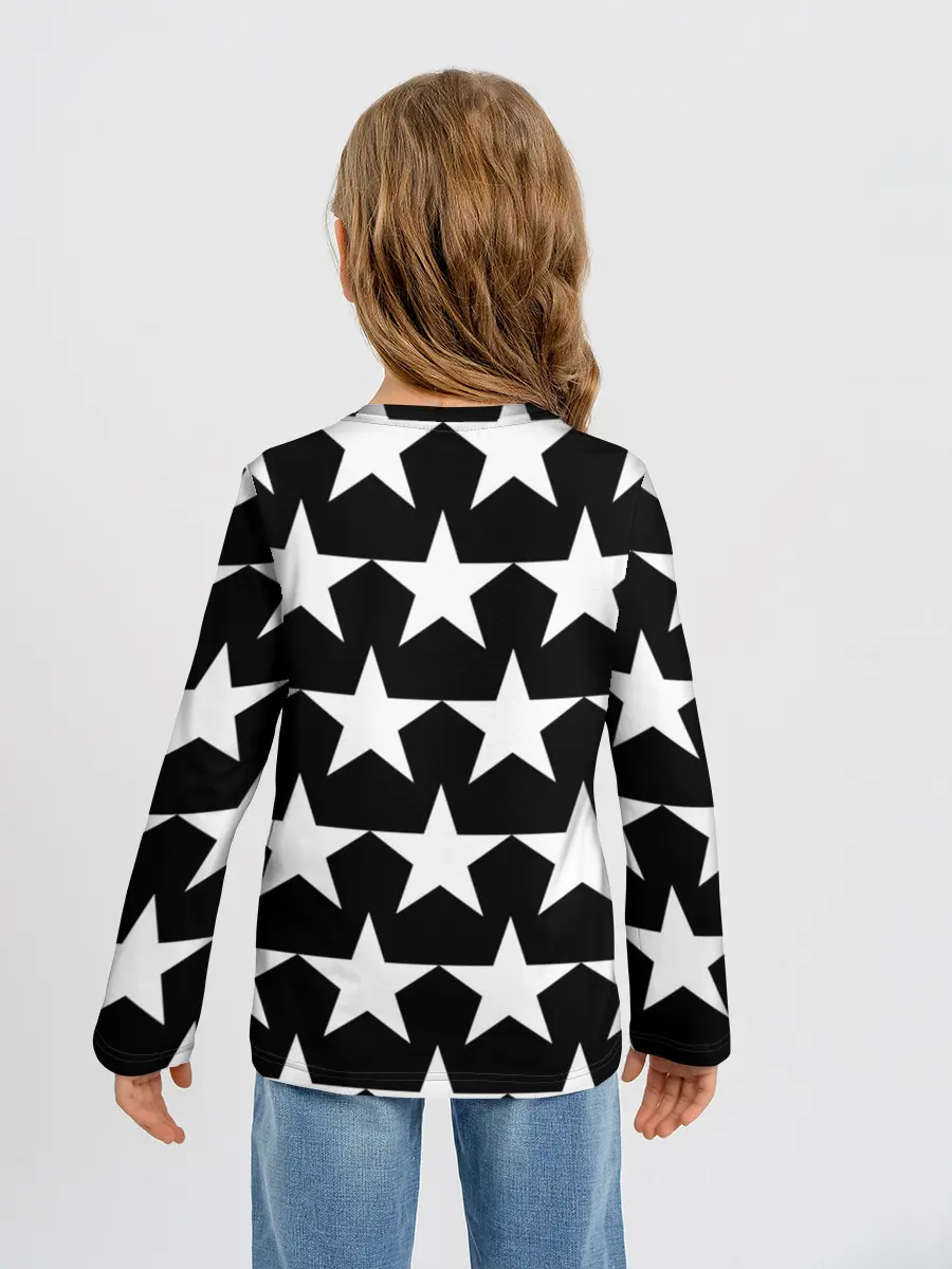 Детский лонгслив / Белые звёзды на чёрном фоне 2