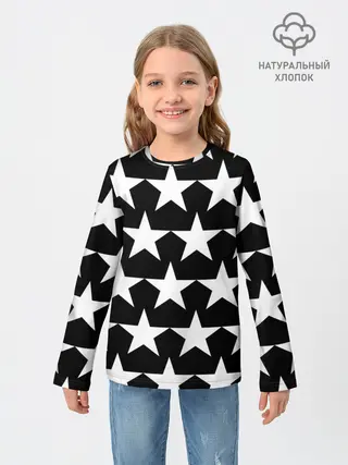 Детский лонгслив / Белые звёзды на чёрном фоне 2