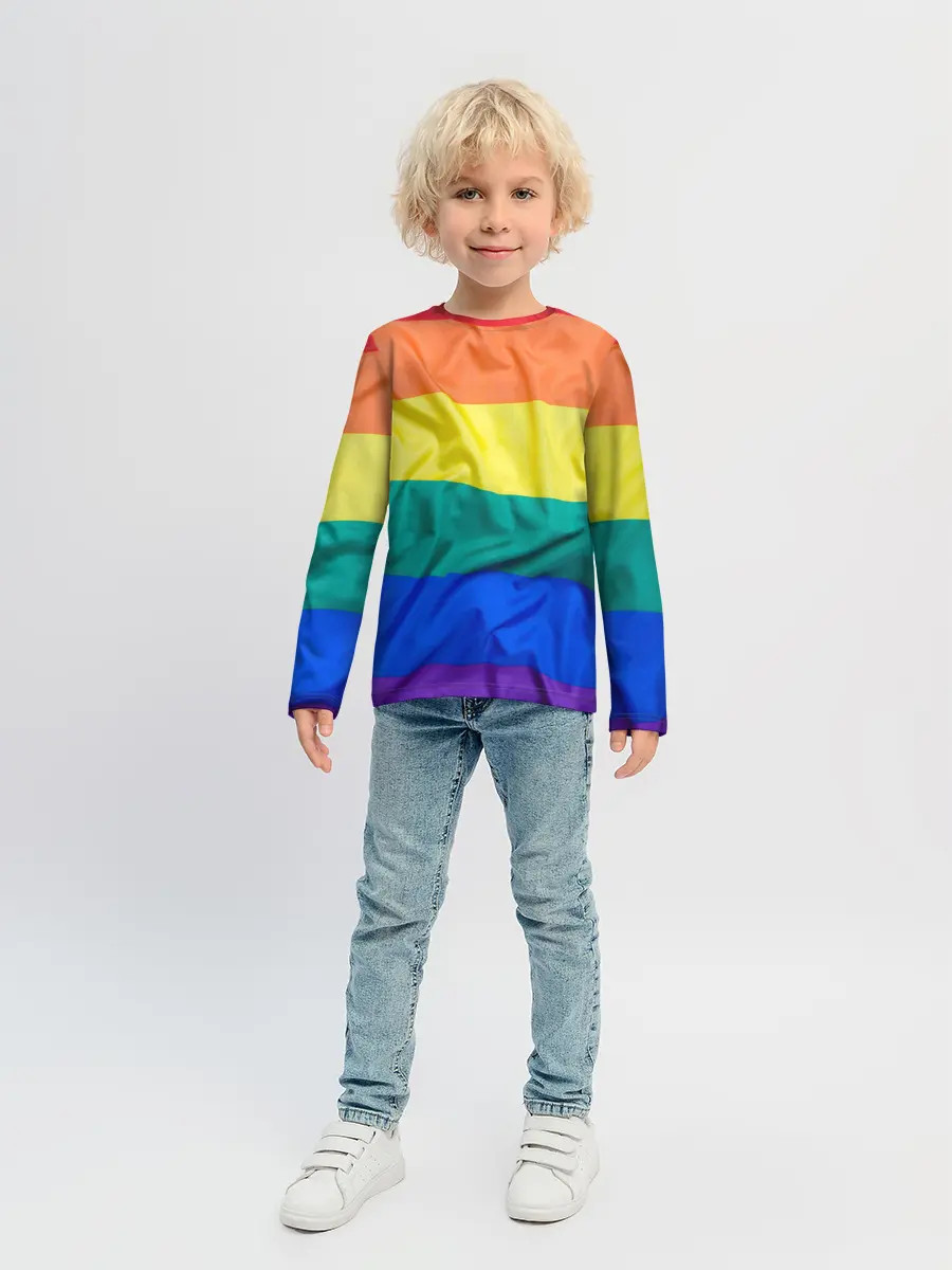 Детский лонгслив / Радуга - мятая ткань полотно