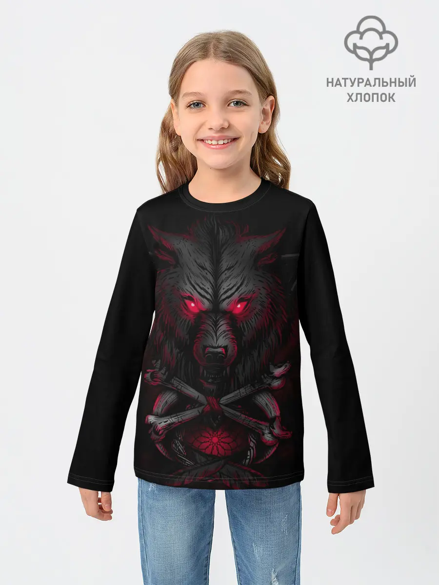 Детский лонгслив / Волк 3D